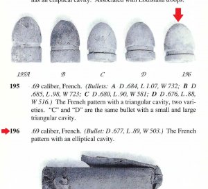 Confederate French Pattern .69 Caliber Rifled Musket Bullet - Rare Example with Elliptical Cavity