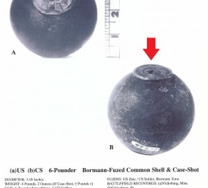 Confederate 6-Pounder Case-Shot Shell with Bormann Time Fuze