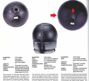 Confederate 12-Pounder Shell with Wood Fuze Plug and Packing Tow