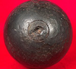 Confederate 12-Pounder Shell with Wood Fuze Plug and Packing Tow