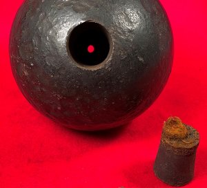 Confederate 12-Pounder Shell with Wood Fuze Plug and Packing Tow