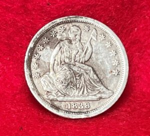 Excavated Seated Liberty Silver Dime - Dated 1838