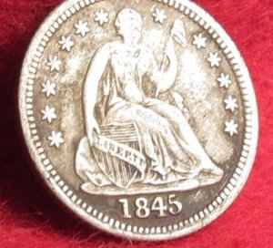 Excavated 1845 Seated Liberty Half Dime