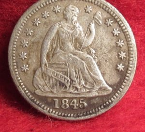 Excavated 1845 Seated Liberty Half Dime