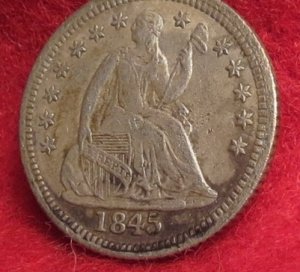 Excavated 1845 Seated Liberty Half Dime