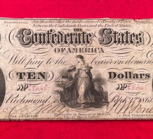 Confederate Ten Dollar Note - 1861