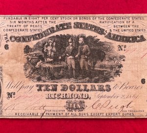 Confederate Ten Dollar Note - 1861