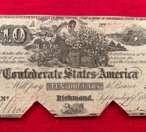 Confederate Ten Dollar Note - 1861 - COC