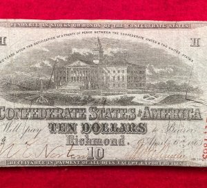 Confederate Ten Dollar Note - 1863 - CC