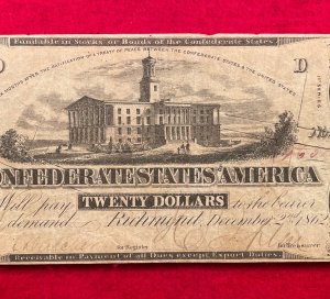 Confederate Twenty Dollar Note - 1862