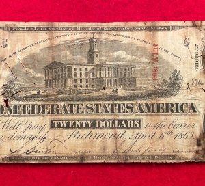 Confederate Twenty Dollar Note - 1863 - CC