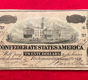 Confederate Twenty Dollar Note - 1864