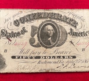 Confederate Fifty Dollar Note - 1861 - CC