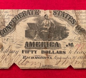 Confederate Fifty Dollar Note - 1861 - COC