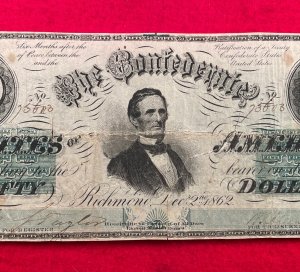 Confederate Fifty Dollar Note - 1862