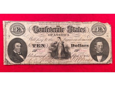 Confederate Ten Dollar Note - 1861