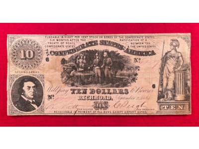 Confederate Ten Dollar Note - 1861