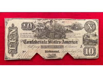 Confederate Ten Dollar Note - 1861 - COC