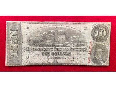 Confederate Ten Dollar Note - 1863 - CC