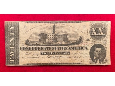 Confederate Twenty Dollar Note - 1862