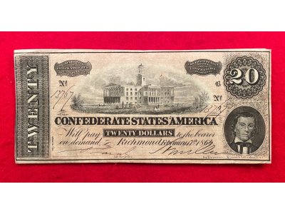 Confederate Twenty Dollar Note - 1864