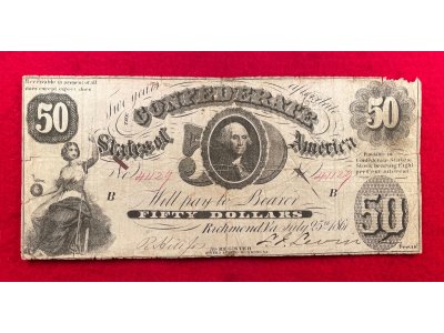 Confederate Fifty Dollar Note - 1861 - CC