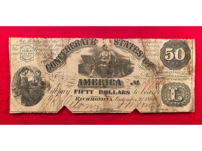 Confederate Fifty Dollar Note - 1861 - COC