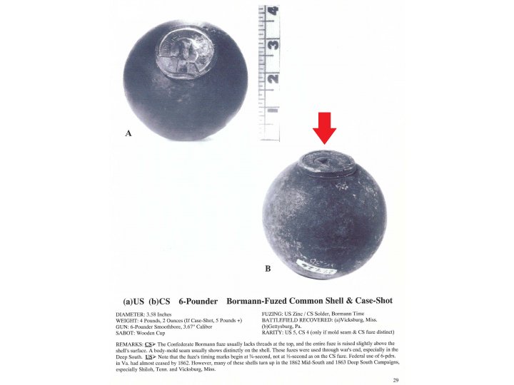 Confederate 6-Pounder Case-Shot Shell with Bormann Time Fuze