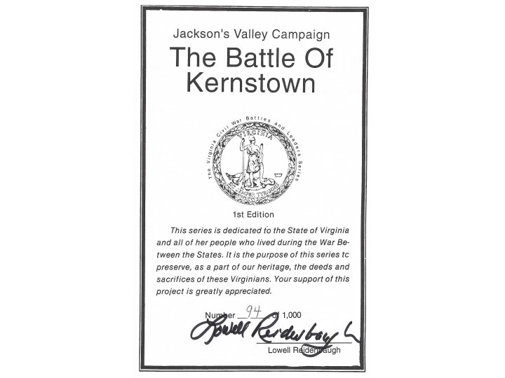 "The Battle Of Kernstown" - Numbered and Signed