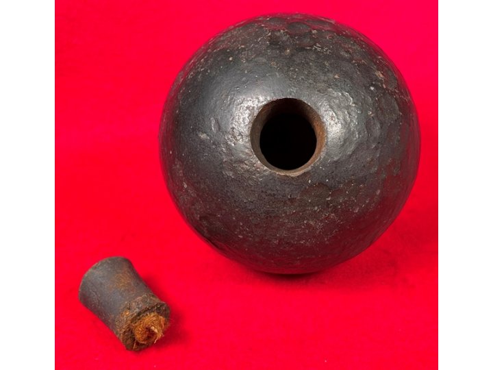 Confederate 12-Pounder Shell with Wood Fuze Plug and Packing Tow