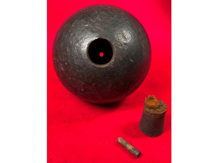 Confederate 12-Pounder Shell with Wood Fuze Plug and Packing Tow