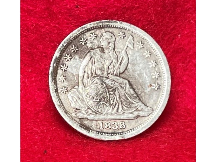 Excavated Seated Liberty Silver Dime - Dated 1838