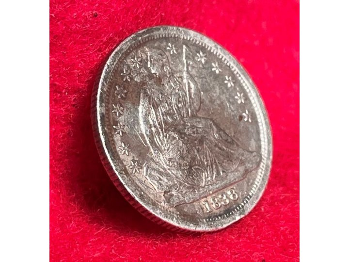 Excavated Seated Liberty Silver Dime - Dated 1838