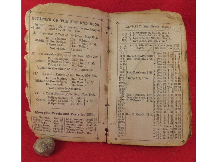 1854 Pocket Almanac & Diary