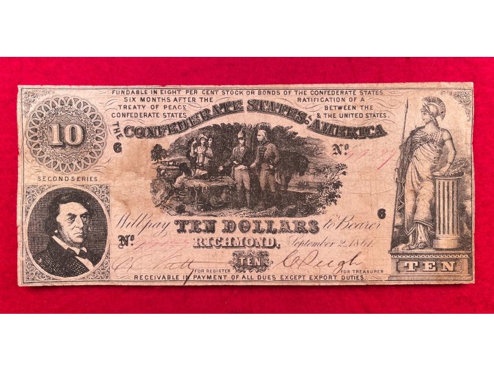 Confederate Ten Dollar Note - 1861