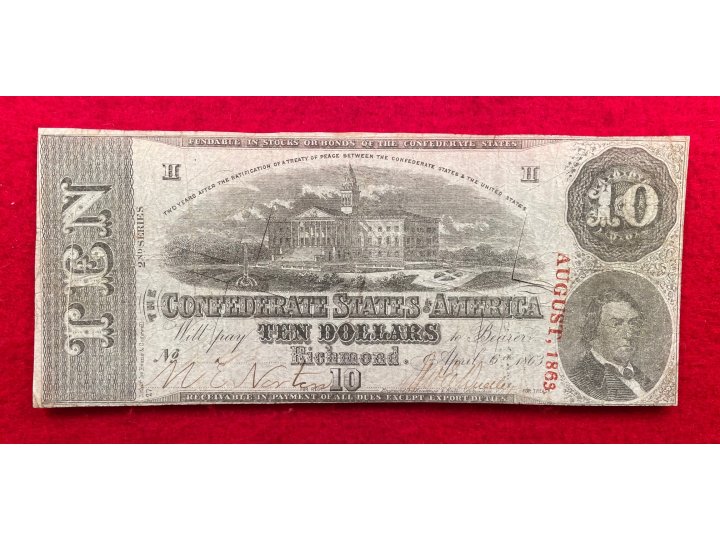 Confederate Ten Dollar Note - 1863 - CC