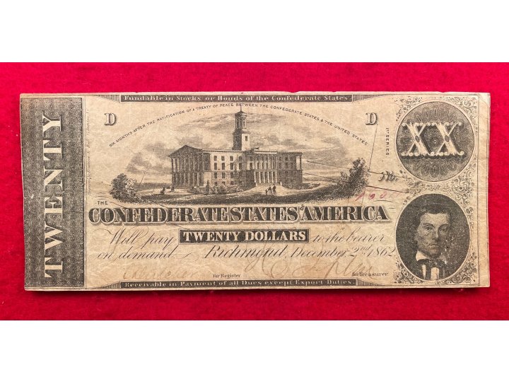 Confederate Twenty Dollar Note - 1862