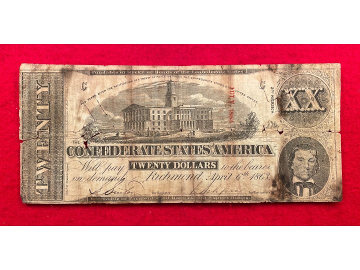 Confederate Twenty Dollar Note - 1863 - CC