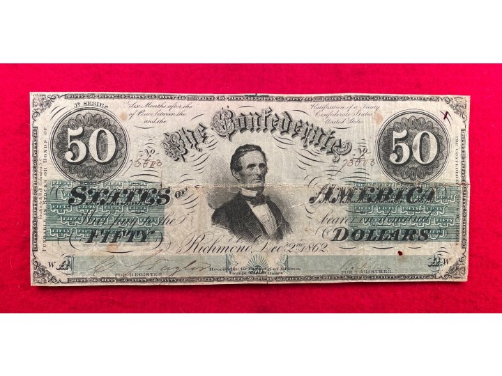 Confederate Fifty Dollar Note - 1862