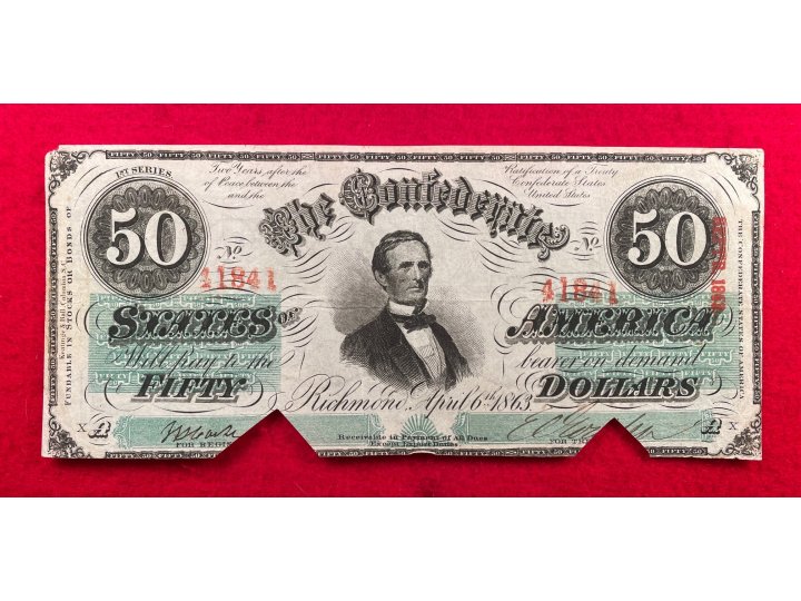 Confederate Fifty Dollar Note - 1863 - COC