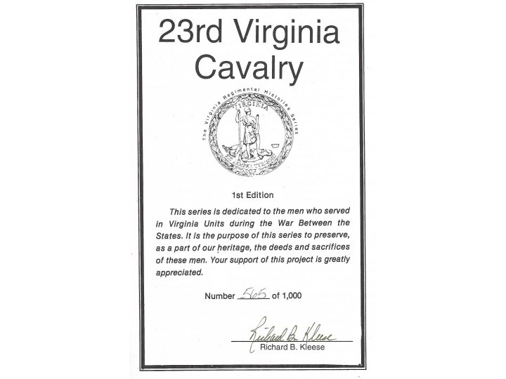 "23rd Virginia Cavalry" - Numbered and Signed